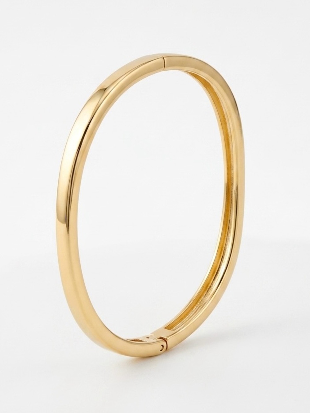 14K Gold Plated Oval Bangle Bracelet - Water Resistant Rhodium Finish 60mm